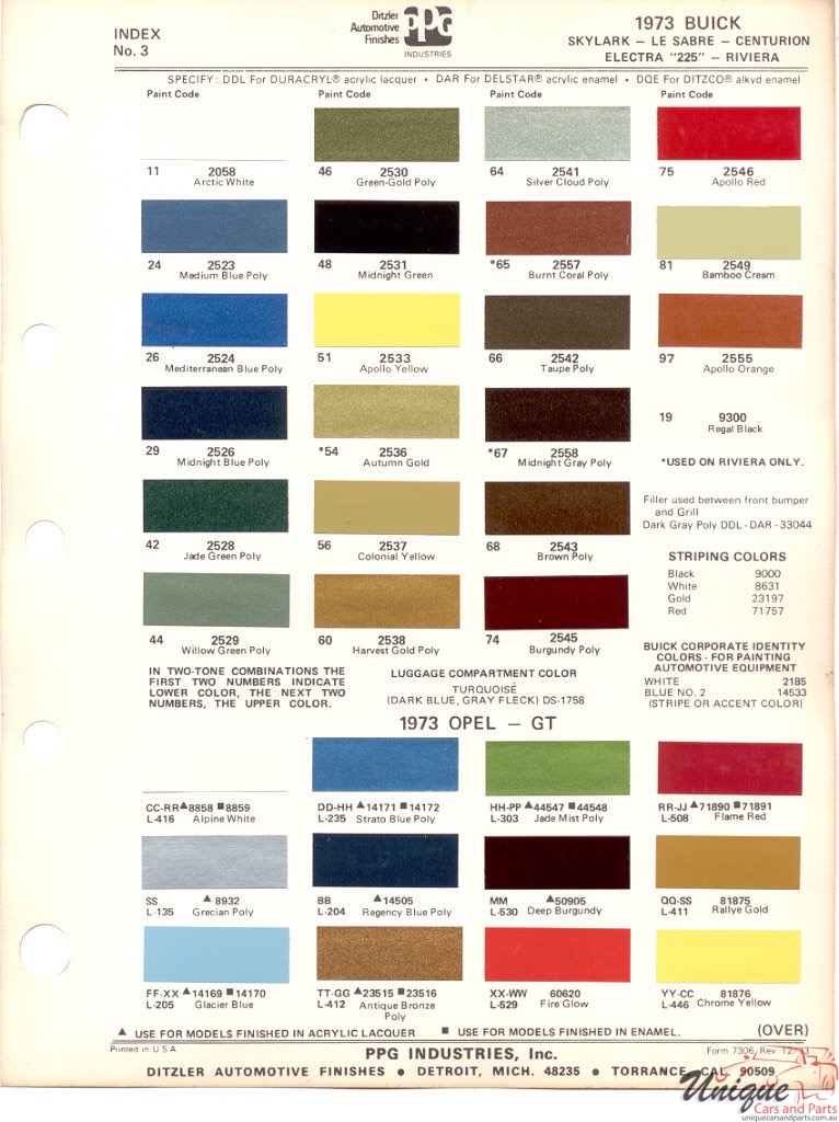 1973 Buick Paint Charts PPG 1